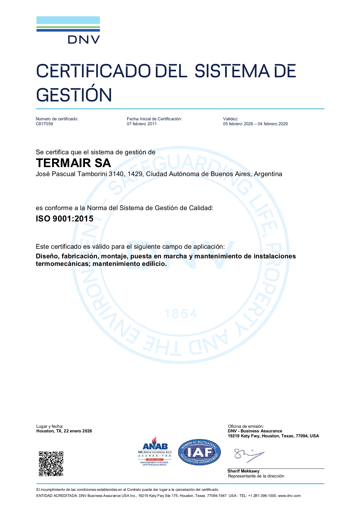 Certificación ISO 9001 TERMAIR